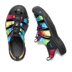 The Newport H2 Sandal in Original Tie Dye from Keen. Comfort meets major versatility in this classic water shoe. It has the airiness of a sandal and the toe protection of a shoe. The razor-siped sole provides excellent traction, and the washable webbing upper is ready for hiking, walking, and all your adventures, in and out of the water. Cleansport NXT for natural odor control Multi directional lug pattern for increased traction PFC-free materials Secure fit lace capture system Washable polyeste Water Shoes For Men, Water Sandals, Hiking Sandals, Keen Shoes, High Quality Shoes, Water Shoes, Wild Hearts, Retro Vibe, Keep On