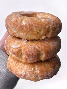 three donuts are stacked on top of each other