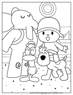 the letter o is for zoo animals coloring page with an elephant, dog and penguin