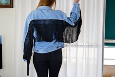 Fringed Denim Jacket, Fringe Denim Jacket, Denim Fringe Jacket, Fringe Coat, Denim Coat, Denim with Custom Fringe Custom, Vintage Denim Fringe Denim Jacket In Medium Wash, Fitted Denim Jacket With Fringe And Long Sleeves, Trendy Denim Outerwear With Fringe, Blue Denim Jacket With Fringe, Fitted Long Sleeve Denim Jacket With Fringe, Fitted Fringe Long Sleeve Denim Jacket, Festival Denim Fringe Outerwear, Fringe Denim Jacket, Fringe Coat