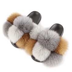 PRICES MAY VARY. If you are between sizes (such as size 7.5, 8.5, 9.5, etc.), please get the next size up. It is made of Real Fox Fur. It Is very fluffy, soft. The sole is made of EVA. It is very soft, comfortable, durable and Non-slip. They are perfect for women of all ages and lifestyles. Open Toe Style: Easy to wear anytime and anywhere. It is suitable to wear in house or outdoor, spring, summer, autumn and winter. 
 The women slippers with fox fur 
 
 Specification: 
 Material: 
 Sole: EVA Pom Pom Slippers, Fur Sandals, Cute Slippers, Comfortable Slippers, Designer Slippers, Women Slippers, Fur Slippers, High Quality Shoes, Outdoor Halloween