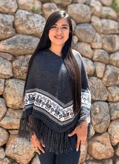 These beautiful and stylish ponchos will keep you both warm and stylish. They also make the perfect gift for a friend or family member. The patterns will surely grab everyone's attention !! Made with our super soft, alpaca wool blended fabric, this poncho will adds an elegant touch to your wardrobe. -Size: Standard Adult Woman, One Size Fits Most -Material: Alpaca yarn blend 18% Alpaca 14 % Wool 68% Acrylic -Care instructions: * Hand wash * Lay flat to dry Casual Alpaca Poncho For Winter, Casual Alpaca Poncho For Fall, Peruvian Poncho, Black Poncho, Poncho Wrap, Ladies Poncho, Alpaca Yarn, Keno, Baby Alpaca