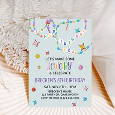 a birthday party card with confetti and stars