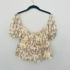 Never Worn, Like New Condition Feminine Yellow Top For Day Out, Yellow Floral Print Top For Spring, Feminine Yellow Top For Beach, Feminine Yellow Tops For Beach, Yellow Tops For Daytime In Spring, Urban Outfitters Floral Print Tops For Day Out, Spring Yellow Floral Print Top, Feminine Yellow Floral Print Tops, Fitted Urban Outfitters Floral Print Tops