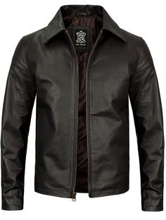 Introducing the Harrington Men's Dark Brown Shirt Collar Cowhide Leather Jacket – a remarkable blend of classic elegance and rugged durability. This jacket captures the essence of timeless fashion, offering a versatile and stylish choice for the modern man. Specification: 100% Real cowhide leather Internal polyester lining Front zip closure and shirt collar style Two outer and two inside pockets Available in Dark brown color Check measurements via size chart for a better fit. The colors of the original product may slightly vary from what you see on your screen due to photographic lighting and different screen calibrations. Classic Brown Biker Jacket, Classic Leather Jacket With Pockets, Classic Business Leather Jacket With Double-needle Sleeve, Classic Leather Jacket For Fall, Classic Collared Leather Jacket For Business, Classic Collared Leather Jacket, Classic Collared Leather Jacket For Fall, Classic Long Sleeve Solid Biker Jacket, Classic Long Sleeve Solid Color Biker Jacket