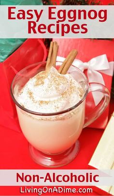 an easy eggnog recipe in a glass mug