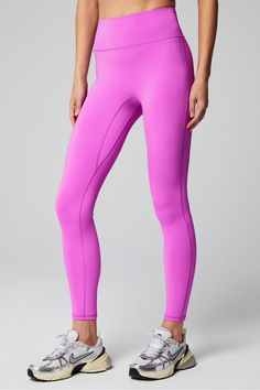 Anywhere Motion365+ High-Waisted Legging Fabletics purple female Activewear >> Womens >> Bottoms >> Leggings >> Full Length Motion365+ regular Running/Training 4-Way Stretch/Hidden Pockets/Moisture-Wicking/UPF Protection Pink Moisture-wicking Leggings For Athleisure, Pink High Stretch Full Length Tights, Pink Athleisure Leggings For Yoga, Stretch Pink Tights For Sports, Pink High Stretch Athleisure Tights, Pink Compression Workout Leggings, Pink High Stretch Sporty Leggings, Pink Compression Leggings For Workout, High Stretch Pink Elastane Tights