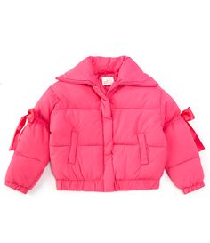 From GB, this puffer jacket features:Notch collarLong sleeves with bow detailButton-front closureSide pocketsPolyesterMachine wash/tumble dryImported. Cute Puffer Jacket, Preppy Wishlist, Ski Fits, Kids Coats Girls, Pink Puffer Jacket, Cute Clothing Stores, Grunge Shirt