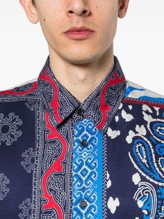 Just Cavalli mix-print long-sleeve Shirt - Farfetch Just Cavalli, Mixing Prints, Roberto Cavalli, Midnight Blue, Sleeve Shirt, Colorful Shirts, Fashion Branding, Long Sleeve Shirts, Long Sleeves