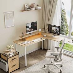 L-right-Maple Wood Corner Desk, Desk With Monitor Stand, L Shaped Computer Desk, Desk With Monitor, Wolf Den, L Shaped Corner Desk, Small Computer Desk, Battle Station, Gaming Computer Desk