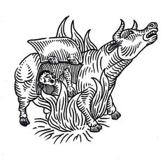 a black and white drawing of an animal with its head on another animal's back