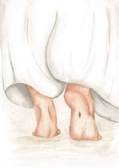 a drawing of someone's feet under a blanket