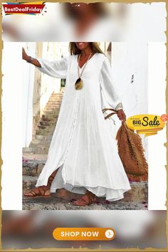 Womens Long Sleeve Maxi Dress Spring Autumn V Neck Party Elegant Casual Loose Pleated Long Dress Plus Size Non-stretch Long Beach Dresses, Non-stretch Long Sleeve Maxi Beach Dress, Non-stretch Long Sleeve Maxi Dress For Beach, Long Sleeve Shift Dress For Beach, Long Shift Midi Dress For The Beach, Elegant Long Sleeve Boho Dress For Summer, Shift Fit Long Maxi Dress For Vacation, Elegant Beach Maxi Dress, Beach Maxi Dress With Shift Fit