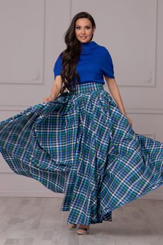 "This extended full circle skirt is made from six meters of pure cotton textile, a versatile maxi design you can wear casually or at a party! One day you may wear it with your All-Stars, and you got a casual summer style. In the evening you can put your high heels on, and you can walk on the red carpet 𝙺 𝙴 𝚈   𝙵 𝙴 𝙰 𝚃 𝚄 𝚁 𝙴 𝚂 - Full Length skirt - Fit & flare - Pleated - Side pockets - Zipper at the back ⚜Fabulous and luxurious designs made to flatter your femininity⚜ ⚜ 𝙿 𝙴 𝚁 𝚂 𝙾 Green Cotton Full Maxi Skirt, Green Cotton Lined Maxi Skirt, Green Cotton Maxi Skirt With Lining, Green Cotton Gathered Maxi Skirt, Green Cotton Maxi Skirt With Gathered Detail, Flowy Green Cotton Skirt, Green Full Cotton Skirt, Blue Flared Maxi Skirt With Gathered Detail, Cotton Dress With Gathered Flared Skirt