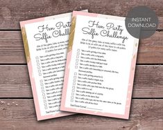 two pink and gold printable wedding games