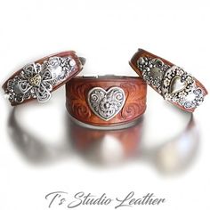 Hand Tooled Leather Cuff Bracelet Wristband with Heart Concho Leather Cuff Bracelet Diy, Cuff Bracelets Diy, Bracelet With Heart, Country Jewelry, Geek Jewelry, Leather Wedding, Leather Cuff Bracelet, Leather Wristbands, Hand Painted Jewelry