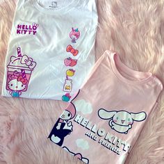 Hello Kitty (White T) Strawberry Milkshake Hello Kitty & Friends (Pink T) Size: Men’s Large Price Is Firm Casual Pink Hello Kitty T-shirt, Pink Crew Neck T-shirt With Cute Design, Pink Cotton Hello Kitty T-shirt, Pink Hello Kitty Cotton Top, Pink Hello Kitty T-shirt For Spring, White Casual T-shirt With Cute Design, Casual White T-shirt With Cute Design, Trendy Pink Hello Kitty T-shirt, Playful Hello Kitty T-shirt For Spring