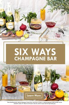 six ways to champagne bar with lemons, oranges and other fruit on the table