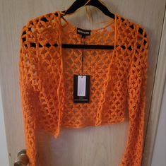 Brand New With Tags. Bright Orange Color. Great For Fall. Crochet Orange Top, Spring Party Crochet Top, Spring Party Crochet Top With Long Sleeves, Long Sleeve Crochet Top For Summer Parties, Spring Party Long Sleeve Crochet Top, Knitted Tops For Spring Party, Spring Party Knitted Tops, Trendy Spring Party Crochet Top, Casual Crochet Top For Spring Party