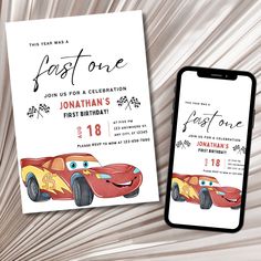 Welcome to the celebration of your little racer's first birthday! Get ready to rev up the excitement with our vibrant and charming Cars themed invitation. This digital download is designed to make your party planning a breeze. With this listing, you will receive a fully editable 5x7 invitation template compatible with Canva. Personalize it effortlessly with your party details and customize it to match your theme and color scheme. No need to wait for shipping - simply download, edit, and print as Pixar Cars 1st Birthday Party Ideas, Birthday Themes One Year Old, 1st Birthday Cars Theme, Cars Theme First Birthday Party, Cars 1st Birthday, Disney Cars First Birthday Party, Cars First Birthday, Birthday Theme For Boys 1st, Cars 1st Birthday Party Ideas