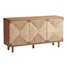 the sideboard is made out of wood and has an unusual pattern on it's sides