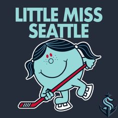 a little miss seattle t - shirt with a cartoon character holding a hockey stick