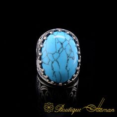 Silver Men Rings and Tasbeeh Shop - Boutique Ottoman Men Jewelry Oval Turquoise Ring With Stones, Blue Turquoise Ring With Sterling Silver, Blue Turquoise Sterling Silver Ring With Stones, Silver For Men, Blue Agate Stone, Men Rings, Shop Boutique, Men Jewelry, Onyx Stone