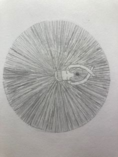 a drawing of a hand holding an object in the middle of a circle with rays coming out