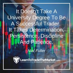 a man holding a cell phone in his hand with the quote it doesn't take a university degree to be a successful trader