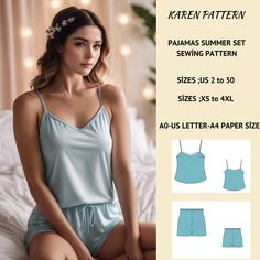 🌟Women's strappy top and shorts pajama set: Available as an instant download (pdf) sewing pattern bundle with a range of size options: Perfect for beginners or experienced sewists! If you're looking for a beginner friendly project that will take 2 hours to make then this is perfect for you! ✔️ Sewing Level: Intermediate-Advanced US Sizes: 2, 4, 6, 8, 10, 12, 14, 16, 18, 20, 22, 24, 26, 28, 30 Standard Sizes: XS, S, M, L, XL, 2XL, 3XL, 4XL These patterns are suitable for A4, A0, and US Letter size papers. As soon as your payment is processed, you will automatically receive download links for the pattern files. This is a digital product and not a finished item. You will receive zip files containing the patterns and sewing instructions. ✔️You will need: 🔺Fabric: 0.90cm - 1.60m 🔺Elastic: 0. Diy Pajama Set Pattern, Pijama Pattern, Pyjama Pattern, Pajama Sewing Pattern, Pajamas Pattern, Shorts Pajama Set, Pajama Pattern, Womens Pjs, Clothes Making