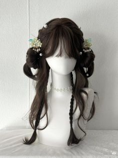 Lamb Hairstyle, Fancy Pigtails Hairstyles, Feminine Hairstyles Long, Hairstyle On Mannequin, Long Elegant Hair, Hairstyles Inspo Aesthetic, Whispy Hair, Fairy Hairstyles, Hairstyles Unique