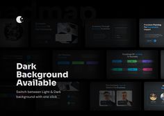 dark powerpoint presentation templates are displayed on black background with text that reads,'dark background available for light & dark background with one click