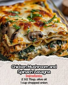 chicken mushroom and spinach lasagna with ingredients