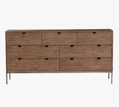 the chest of drawers is made from wood and metal, with six drawers on each side