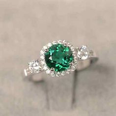 ad eBay - Emerald ring for women round cut sterling silver May birthstone engagement ring - Buy Now, click the link (eBay) Birthstone Engagement Rings, Green Rings, May Birthstone, Jewelry Bridal, Fine Rings, Ethnic Jewelry, Green Stone, Emerald Ring, Ring Ring