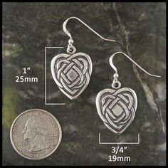 Large Heart drop Celtic Earrings in Sterling Silver Nickel Free Dangle Heart Earrings For Anniversary, Double Heart Matching Earrings For Anniversary, Anniversary Jewelry For Valentine's Day With Ear Wire, Double Heart Earrings For Anniversary, Double Heart Earrings With Ear Wire For Anniversary, Nickel Free Heart Earrings For Anniversary On Valentine's Day, Nickel Free Heart Earrings For Valentine's Day Anniversary, Ear Wire Jewelry For Anniversary On Valentine's Day, Valentine's Day Jewelry With Matching Adjustable Earrings