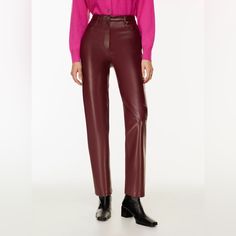 Rich Burgundy Faux Leather Pants. New With Tags! Burgundy High-waisted Pants For Fall, Fitted Burgundy Winter Bottoms, Burgundy Straight Leg Bottoms For Fall, High Waist Burgundy Pants For Fall, Chic Burgundy Bottoms For Night Out, Chic Burgundy Pants For Spring, Burgundy Bottoms For Fall Night Out, Burgundy Straight Leg Pants For Fall, Burgundy Straight Pants For Workwear