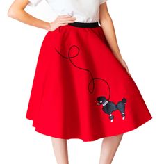 PRICES MAY VARY. Handmade - Our full circle poodle skirts are handmade by seamstresses in the USA. The leash, waistband, and poodle are all sewn on for long wearing and durability. When purchasing from Hip Hop 50’s Shop you are supporting a small business. Details - Poodle skirt is made from 100% acrylic felt for an authentic ‘50’s look. Embroidered poodle applique and rick rack leash are sewn on the skirt and a black stretchy elastic waistband for added comfort and flexibility. Hand wash and li