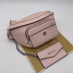 Brand New With Tag Michael Kors Maisie Large 2 In 1 Sling Pack Waistpack Crossbody Bag Color: Powder Blush 2-In-1 Sling Pack Pebbled Leather/Logo-Print Canvas Fabric 1: 100% Leather Fabric 2: 89.4% Coated Canvas/9.6% Polyester/1% Polyurethane Trim: 52% Polyurethane/48% Polyester Gold-Tone Hardware 11”W X 3.75”H X 3.75”D Adjustable Strap: 19.5”- 21.5” Exterior Details: Front Zip And Slip Pockets Interior Details: Back Slip Pocket Removable Card Case: 5.75”W X 3.25”H X 3.75”D Lining: 100% Polyeste Pink Belt Bag With Removable Pouch, Pink Shoulder Belt Bag For Travel, Pink Pouch Belt Bag For Travel, Michael Kors Pink Pouch Bag, Pink Pouch Belt Bag With Adjustable Strap, Pink Pouch Belt Bag, Pink Belt Bag With Adjustable Strap For Travel, Pink Crossbody Belt Bag For Travel, Beige Handbags