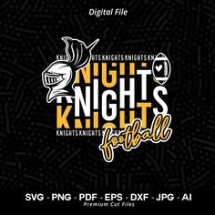 the night knights football logo is shown on a black background with white and yellow lettering