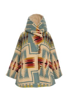 Most Orders Ship within 1-2 Business Days Bell-shaped hooded cloak with welt patch pockets and 3 toggle closure. Unnapped Pendleton blankets: 82% Wool, 18% Cotton. Wool Cashmere facings and Silk Rayon peachskin lining. One of the most popular designs ever made by Pendelton, crafted of USA-made wool from their Oregon mill. In 1923, President Warren Harding and his wife Florence came west to dedicate a portion of the old Oregon Trail. At the ceremony, local chiefs presented the first lady with a P Lindsey Thornburg, Warren Harding, Pendleton Blankets, Pendleton Blanket, Blanket Coat, Oregon Trail, Sweat Dress, Hooded Cloak, Pendleton Wool