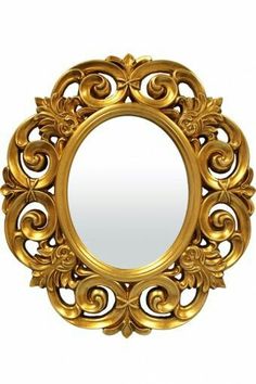 an ornate gold mirror on a white background