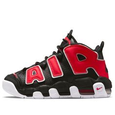 (GS) Nike Air More Uptempo 'Black University Red' DM3190-001 (SNKR) Nike Air Uptempo, School Lifestyle, Nike Air More Uptempo, Nike Air More, Shoe Palace, Kids Basketball, New Nike Air, Nike Fashion, Kids Nike