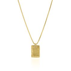 Textured Alchemy Plate Necklace 18" Yellow Gold  by Logan Hollowell Jewelry 14k Gold Charm Necklace With Box Chain, 14k Yellow Gold Charm Necklace With Box Chain, 14k Gold Square Pendant Charm Necklace, 14k Gold Medallion Necklace With Box Chain, Yellow Gold Jewelry With Box Chain And Rectangular Pendant, Gold Medallion Chain Necklace With Large Pendant, Yellow Gold-plated Charm Necklace With Box Chain, Yellow Gold Plated Charm Necklace With Box Chain, Engraved Yellow Gold Pendant Chain Necklace