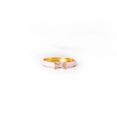 Modern Pink Promise Ring, Mens Pink Rings, Trendy Everyday Pink Rings, Pink Enamel Open Ring For Promise, Trendy Pink Enamel Ring As Gift, Trendy Pink Enamel Ring For Gift, Pink Baguette Diamond Rings For Gift, Pink Baguette Cut Ring For Gift, Pink Enamel Rings For Gift