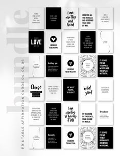 some black and white business cards with the words love