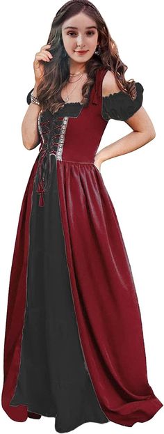 Medieval Costume Women, Red And Black Corset, Medieval Costumes, Irish Dress, Rococo Dress, Ren Faire Costume, Medieval Costume, Warm Dresses