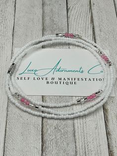 3 Waist Beads Set  - Belly Chains Stack - Stretch w/clasp - White - Pink - Silver - Plus Size Available - Weight Loss - Self Love Waist Bead 💖🌸 Elevate your waist adornment with our stunning 3 Waist Beads Set! 🌸💖 🌺 This set includes three exquisite belly chains in a delightful combination of white, pink, and silver beads. Each color carries its own unique energy and symbolism. The white beads represent purity and clarity, the pink beads evoke feelings of love and compassion, and the silver Adjustable White Beaded Chain Waist Beads, Adjustable White Beaded Waist Beads, Adjustable White Waist Beads, Handmade Adjustable White Waist Beads, Adjustable White Waist Beads As Gift, Adjustable White Waist Beads For Gift, Adjustable Handmade White Waist Beads, Adjustable White Waist Beads For Gifts, Adjustable White Beaded Necklace With Lobster Clasp