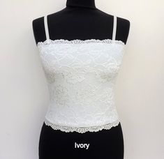 Lace Tank Tops, Floral Lace Tank Top, Lace Tube Top, White Lace Tank Top, Elastic Waist Dress, Floral Lace Tops, Lace Bandeau, Ivory Bridal, Lace Camisole