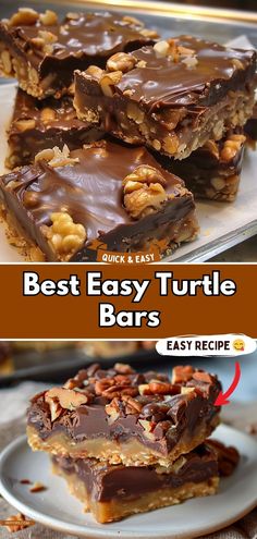 the best easy turtle bars recipe with chocolate and nuts